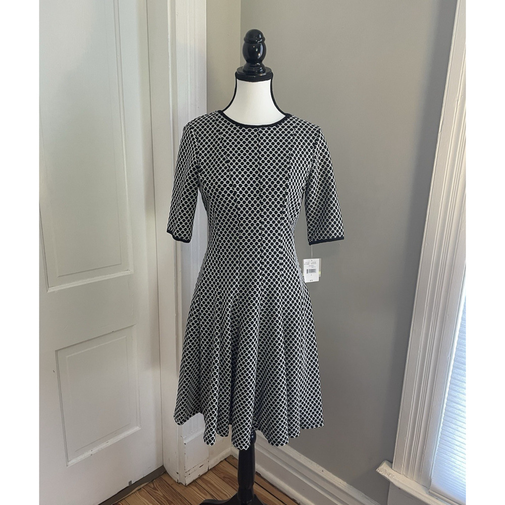 Danny & Nicole Black/White Polka Dot Fit and Flare Dress Size 4 Chic Preppy